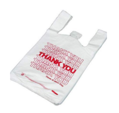 Plastic T-Shirt Bags, White With Red Thank You - 1/6 Size, 14mic - 500/Ct