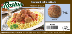 Frozen Rosina - Traditional Italian Beef Meatballs - 1 Oz/10 Lbs